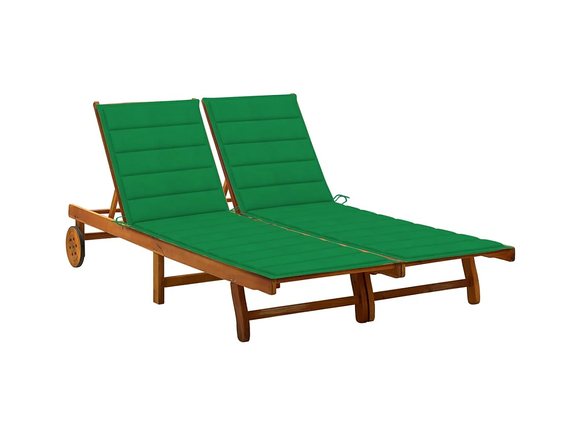 Chaise longue de jardin 2 places avec coussins Acacia solide