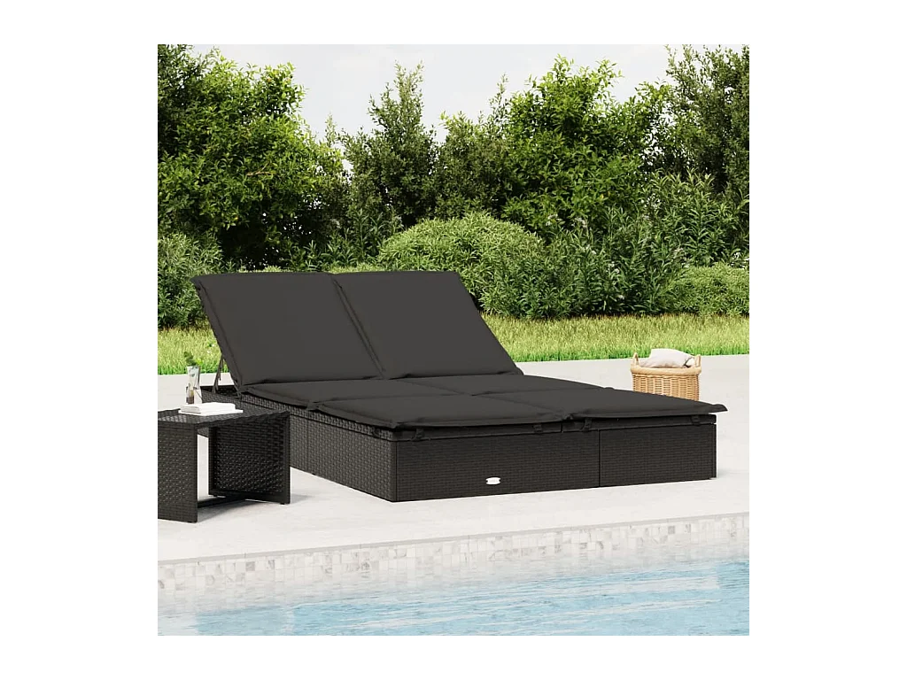 2-zits chaise longue met zwarte rieten kussens