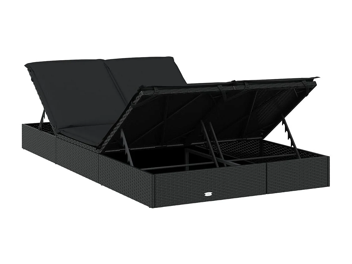 Chaise longue a 2 posti con cuscini in vimini nero