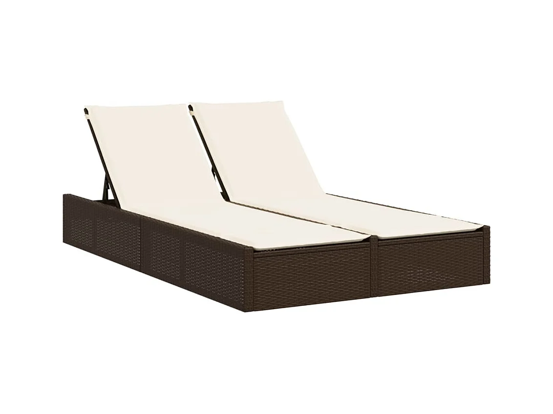 Dubbele chaise longue met bruine kunsthars rieten kussens