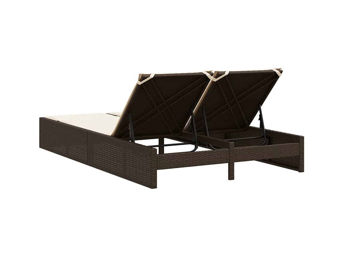 Dubbele chaise longue met bruine kunsthars rieten kussens