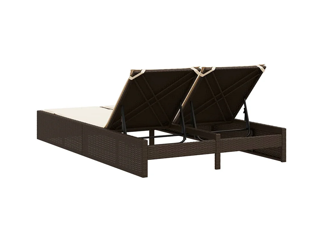 Dubbele chaise longue met bruine kunsthars rieten kussens