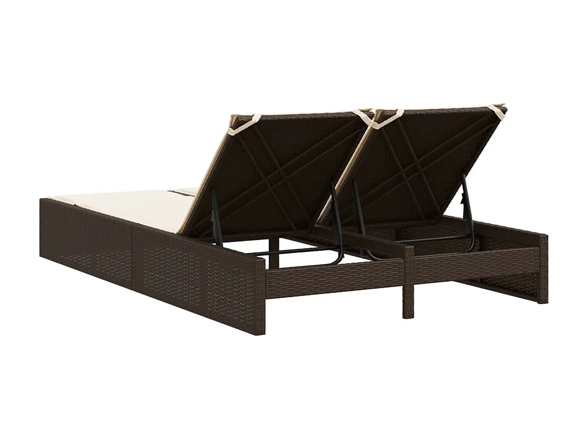 Chaise longue doppia con cuscini in vimini di resina marrone