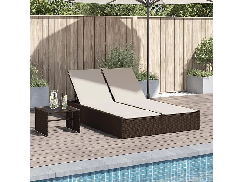 Chaise longue doppia con cuscini in vimini di resina marrone