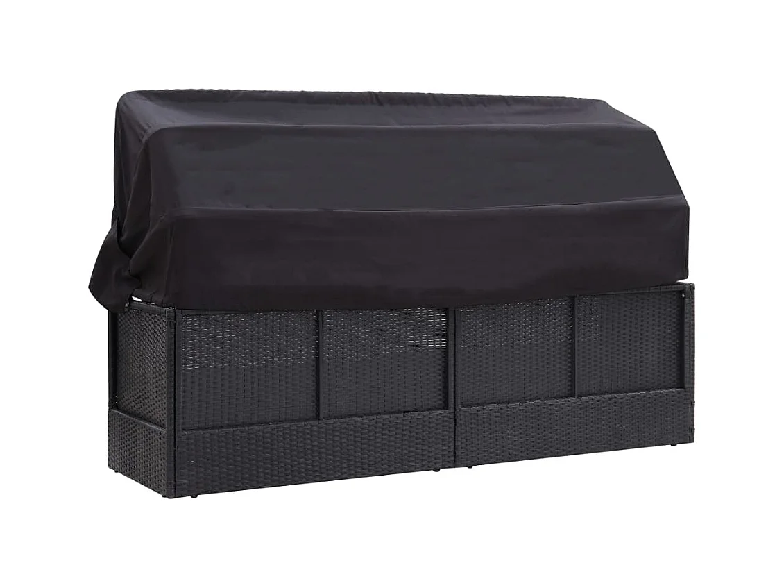 Lit-canapé d'extérieur avec auvent Résine tressée Noir