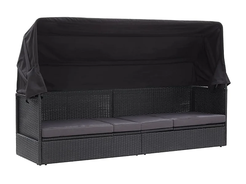 Outdoor-Schlafsofa mit Baldachin Schwarzes Korbgeflecht
