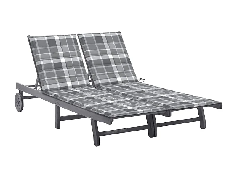 Chaise longue de jardin 2 places avec coussin Gris Acacia