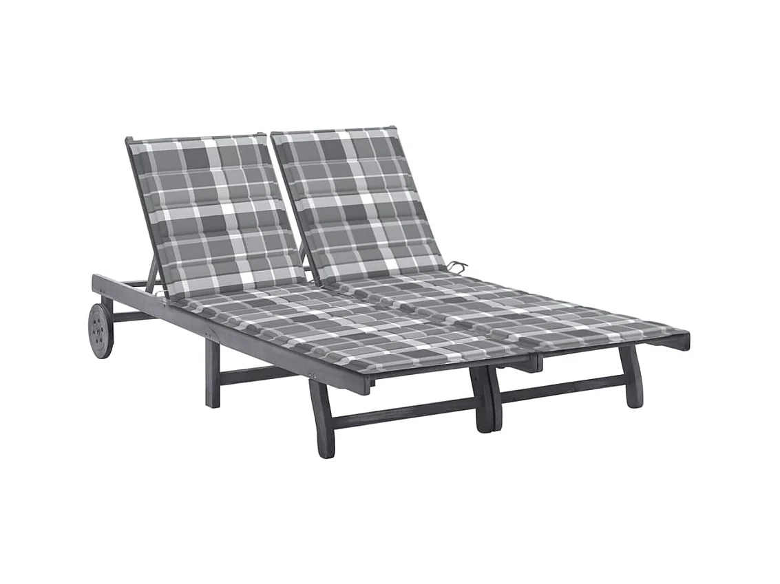 Chaise longue de jardin 2 places avec coussin Gris Acacia