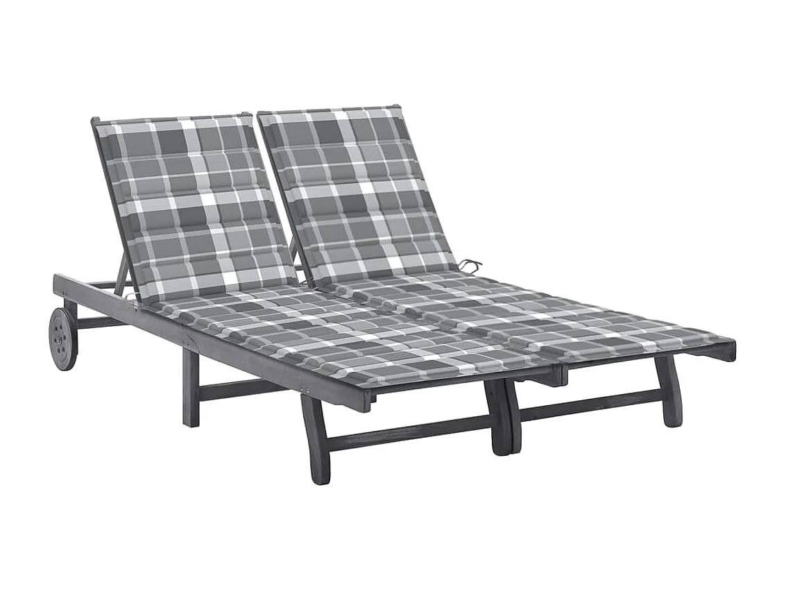 Chaise longue de jardin 2 places avec coussin Gris Acacia