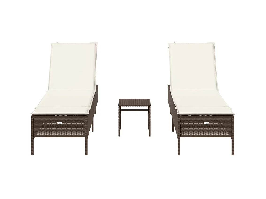3-delige bruine polyrotan ligstoel en kussenset