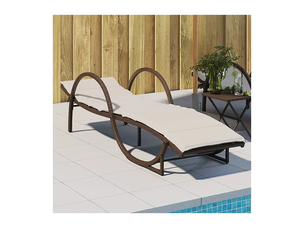 Chaise longue met bruin kussen 60x199x42 cm geweven hars