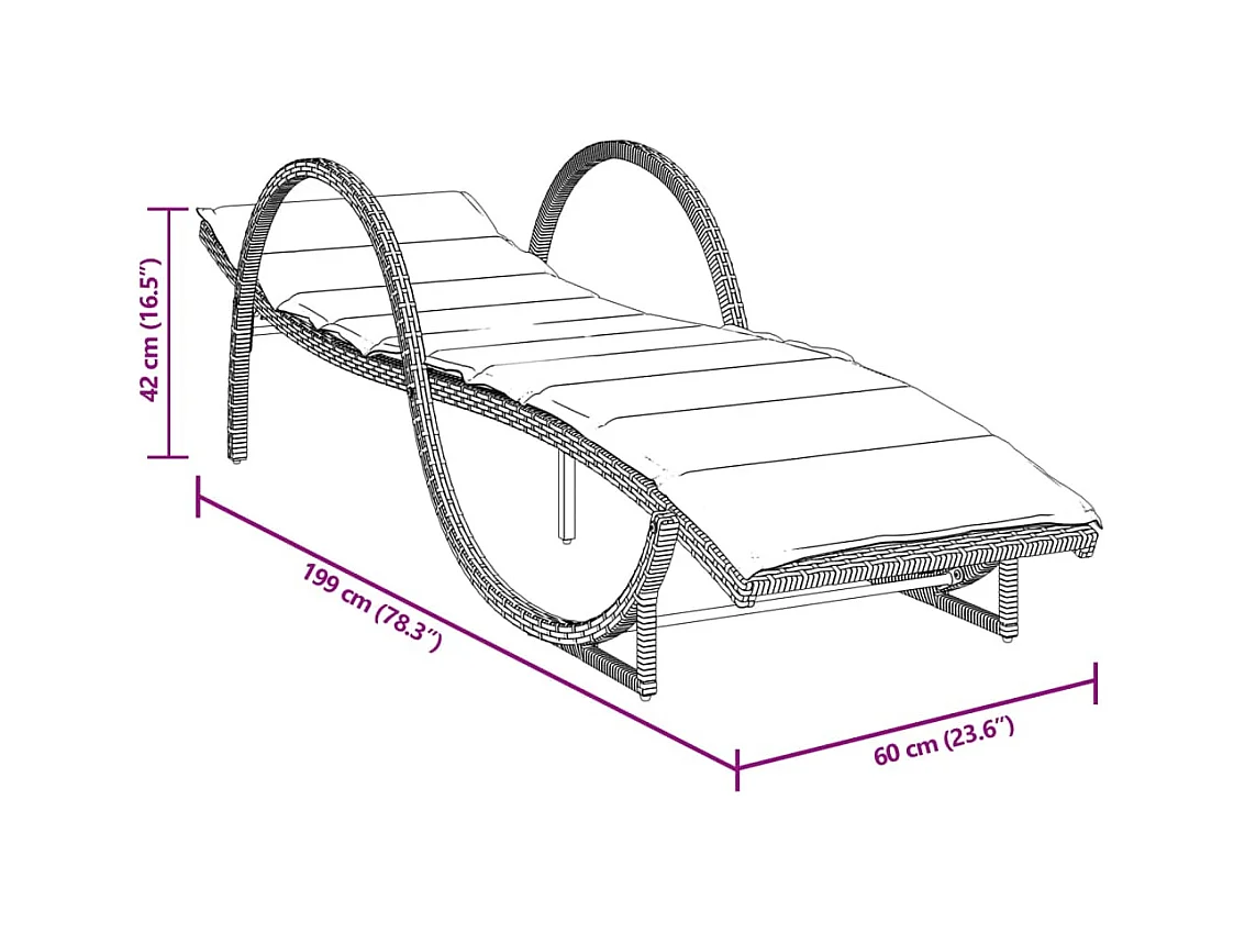 Chaise longue met bruin kussen 60x199x42 cm geweven hars