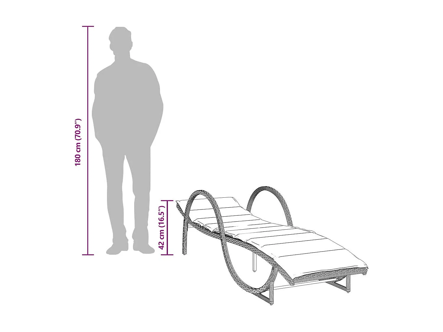 Chaise longue con cuscino marrone 60x199x42 cm resina intrecciata