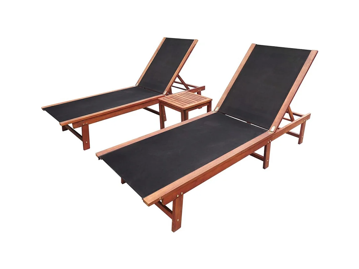 Set van 2 ligstoelen en tafel Acaciahout en textileen