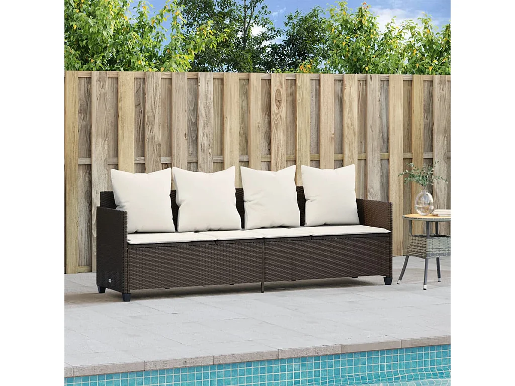 Chaise longue con cuscini in vimini di resina marrone