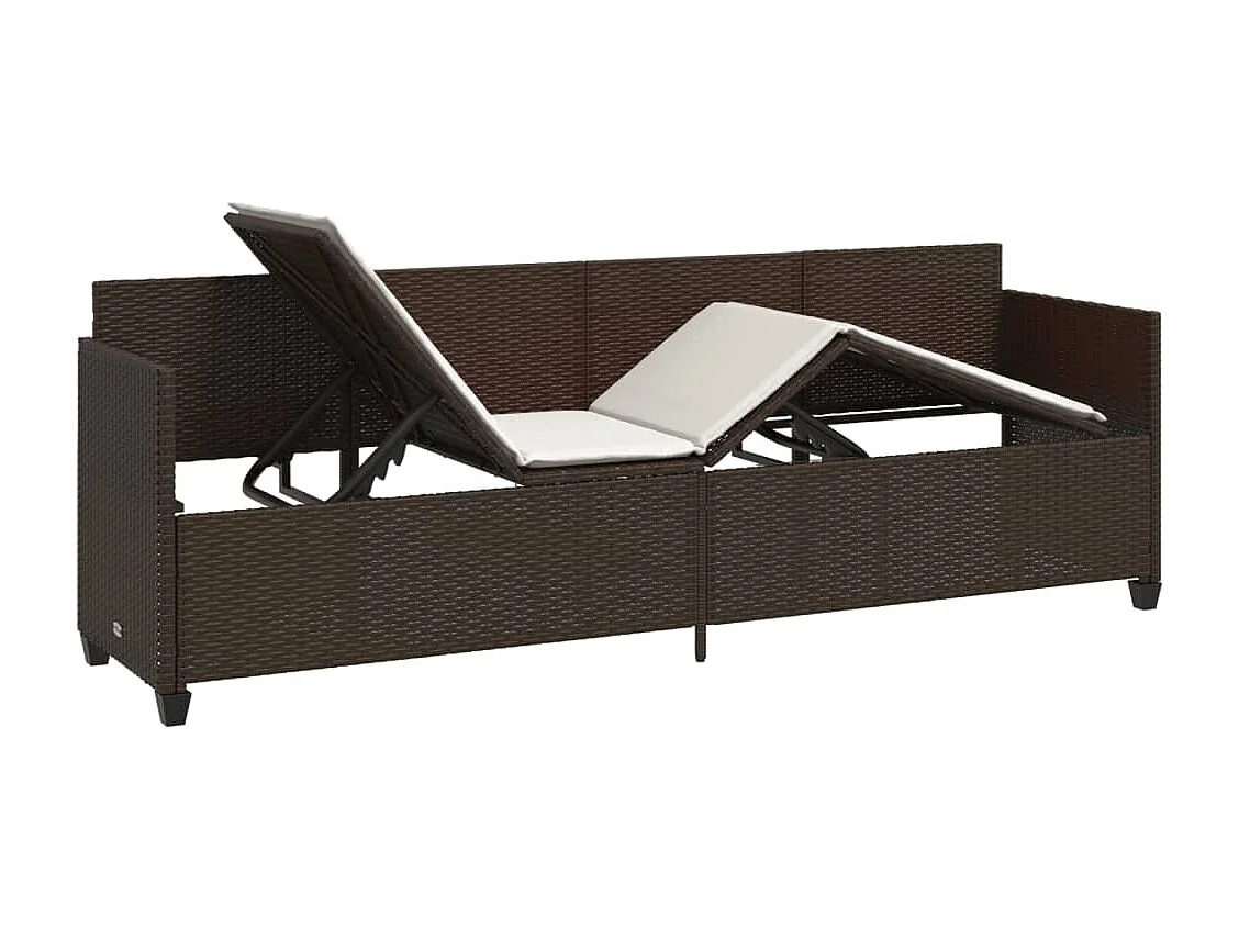 Chaise longue con cuscini in vimini di resina marrone