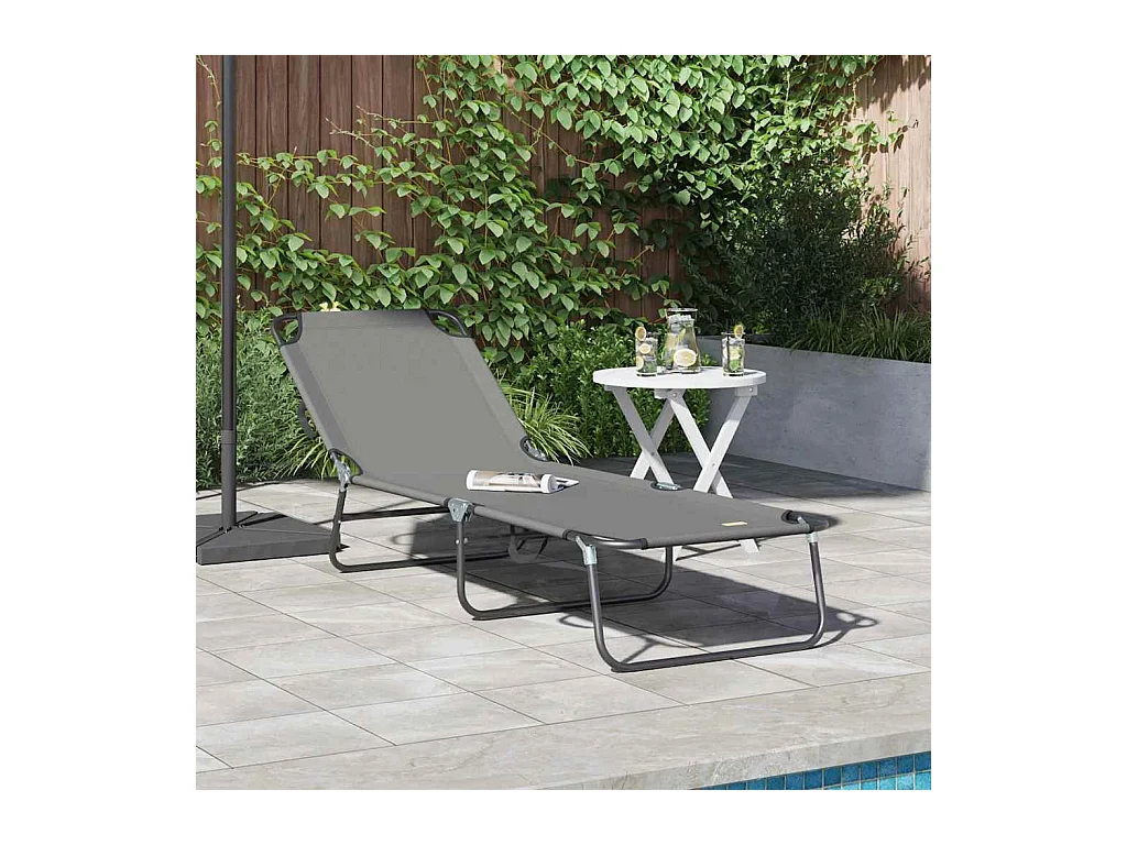 Chaise longue pliante 1-personne Gris 56 x 189 x 87 cm tissu