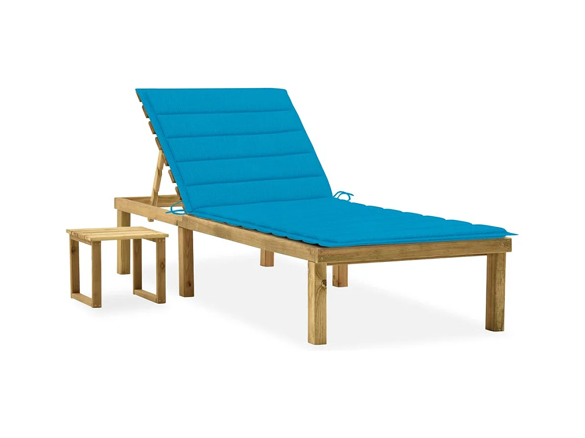 Chaise longue de jardin avec table et coussin Pin imprégné