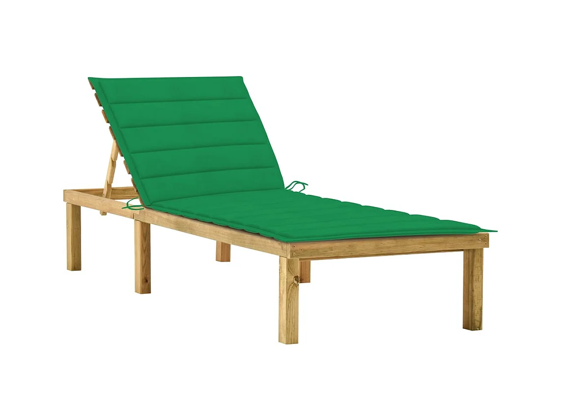 Chaise longue avec coussin vert Bois de pin imprégné