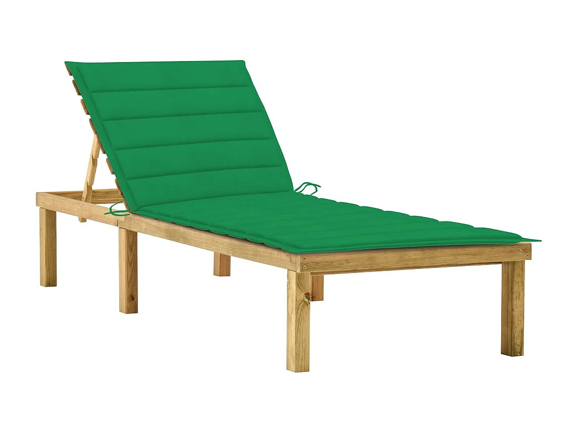 Chaise longue avec coussin vert Bois de pin imprégné
