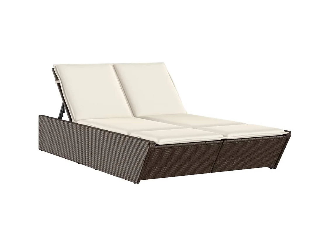 Dubbele chaise longue met bruine kunsthars rieten kussens