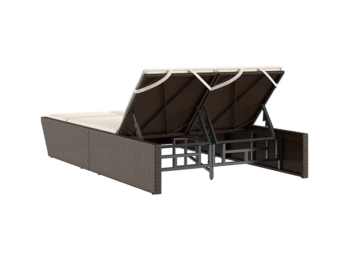 Dubbele chaise longue met bruine kunsthars rieten kussens