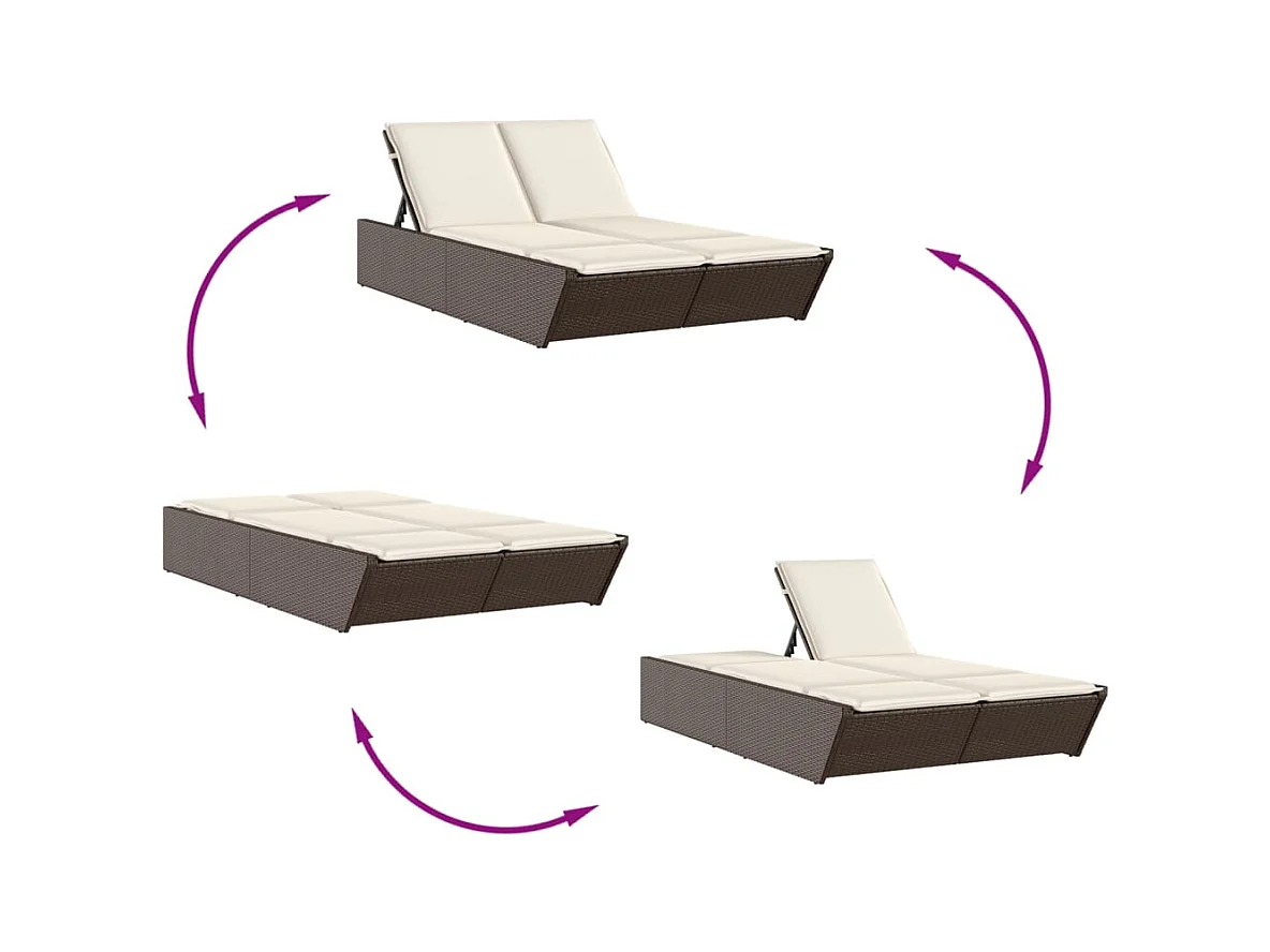 Dubbele chaise longue met bruine kunsthars rieten kussens