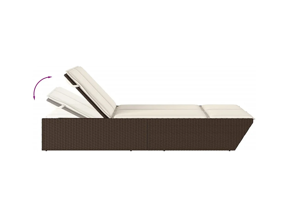Dubbele chaise longue met bruine kunsthars rieten kussens
