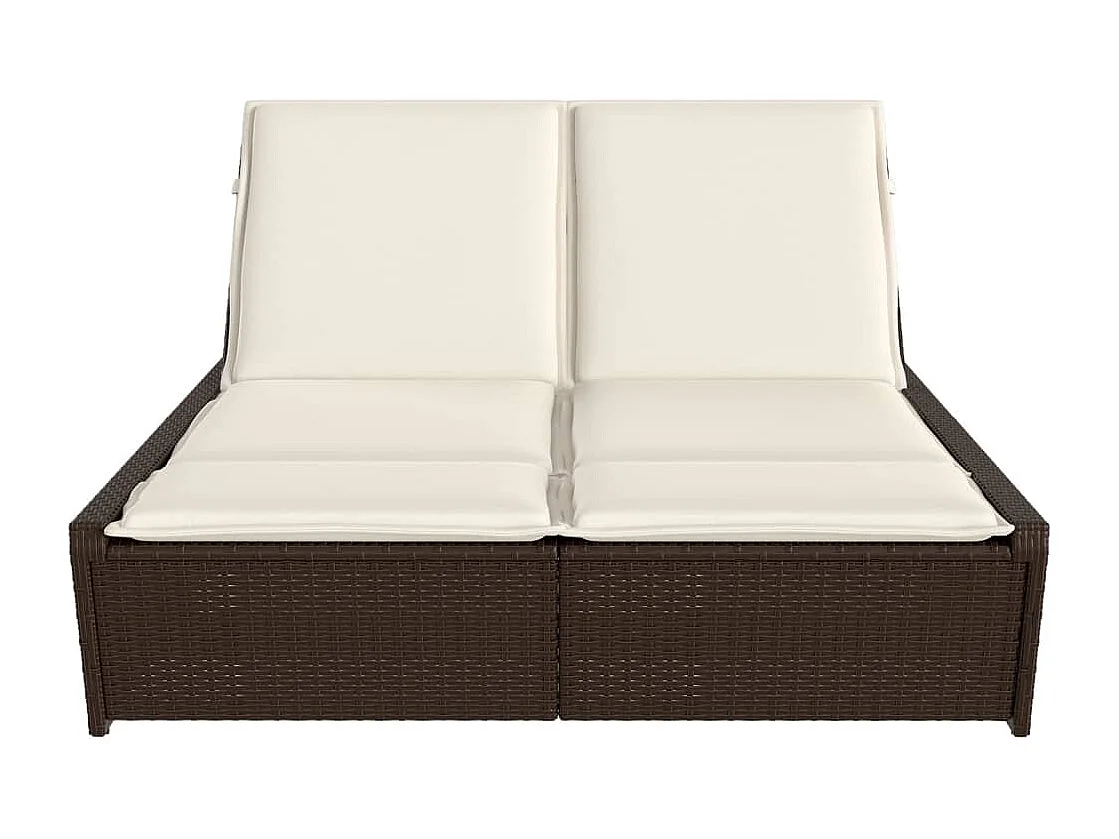 Chaise longue doppia con cuscini in vimini di resina marrone