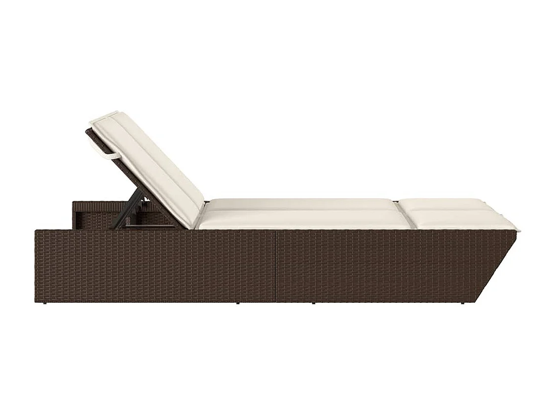 Chaise longue doppia con cuscini in vimini di resina marrone