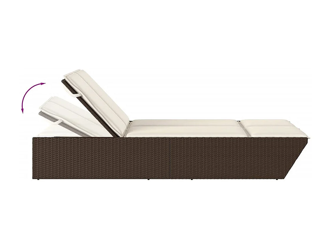 Chaise longue doppia con cuscini in vimini di resina marrone
