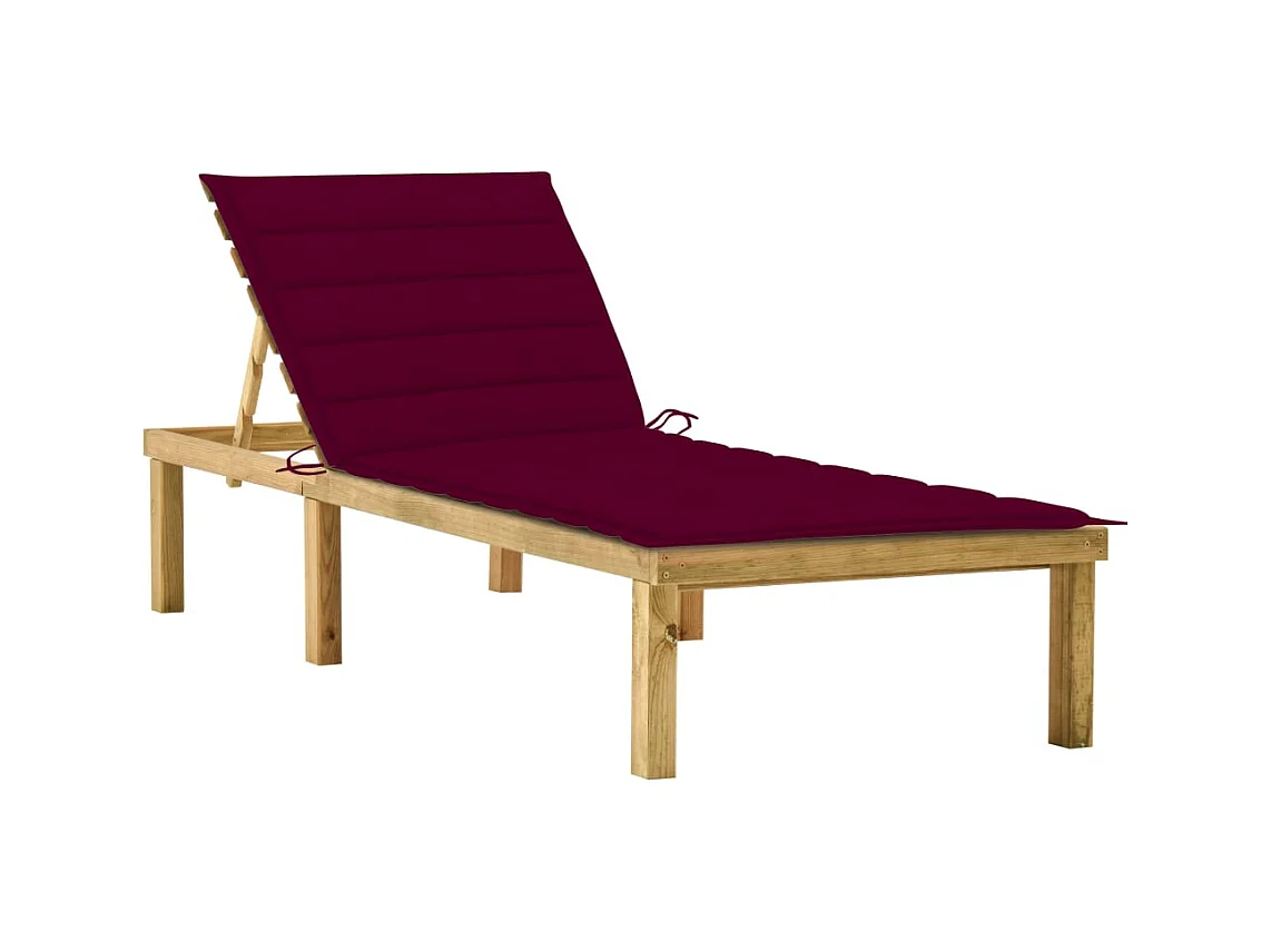 Chaise longue avec coussin bordeaux Bois de pin imprégné