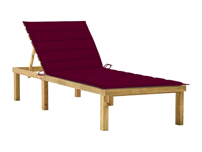 Chaise longue avec coussin bordeaux Bois de pin imprégné