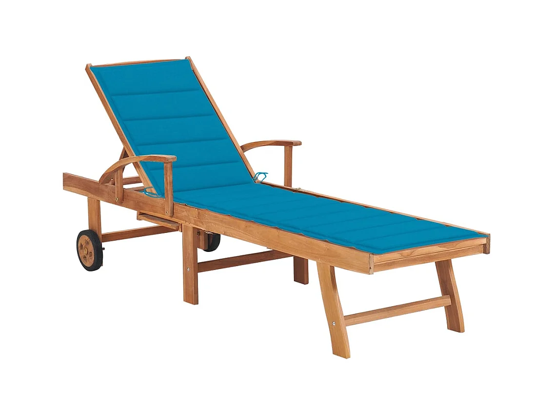 Lounge stoel met blauw kussen Massief teakhout