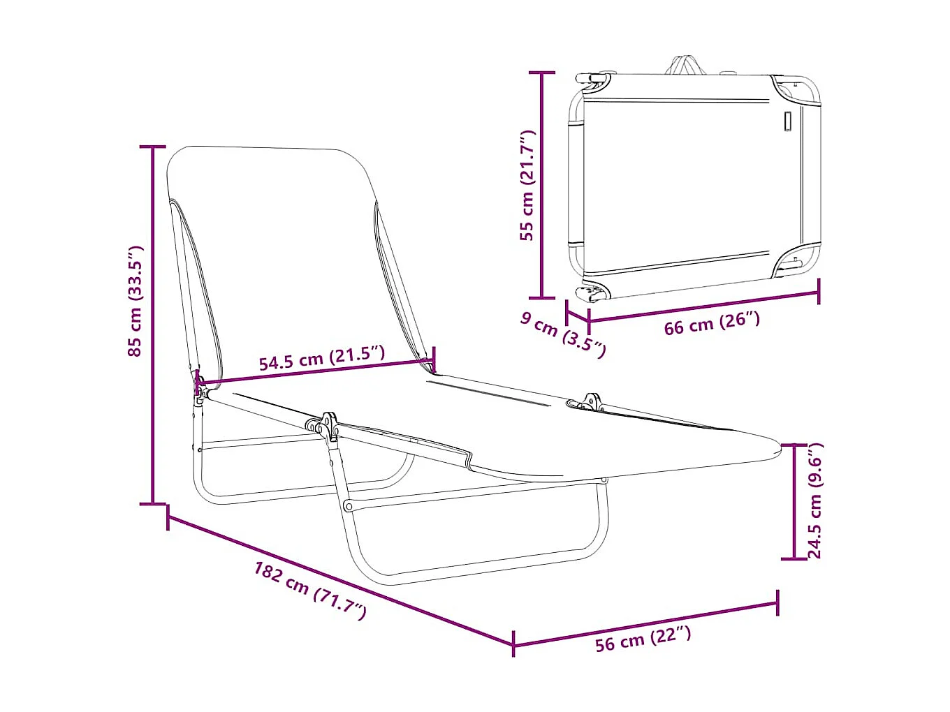 Opvouwbare ligstoelenset van 2 staal en grijze stof