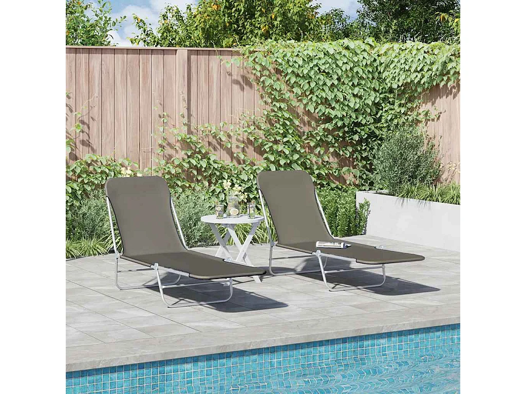 Juego de 2 tumbonas plegables de acero y tela gris