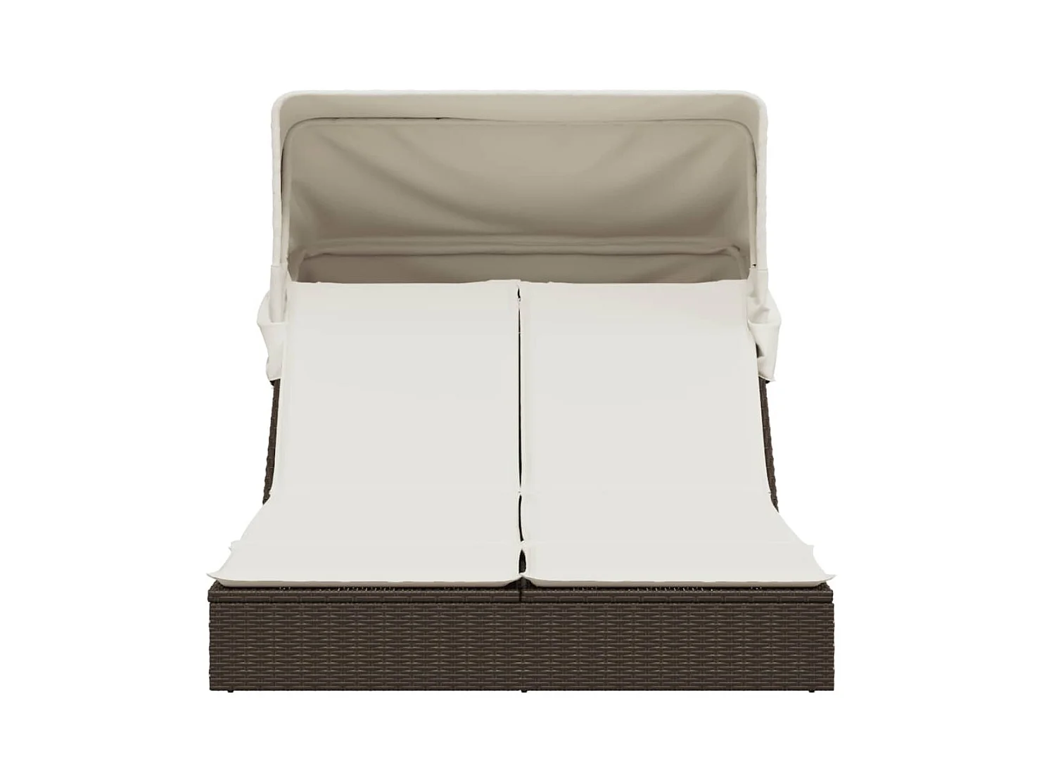 Dubbele loungestoel met baldakijn en bruine polyrotan kussens