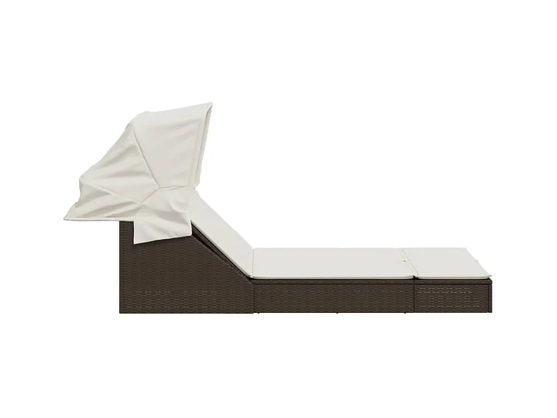 Dubbele loungestoel met baldakijn en bruine polyrotan kussens