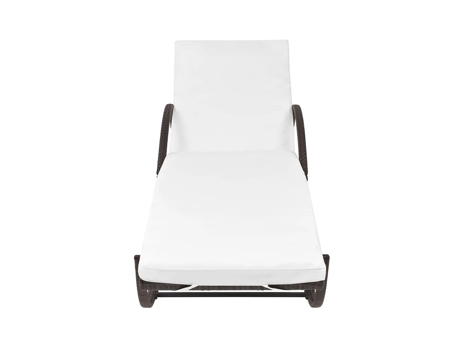 Chaise longue in resina intrecciata marrone con cuscino e tavolo