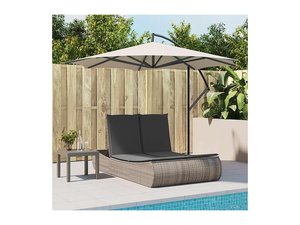 Dubbele chaise longue met grijze kunsthars rieten kussens