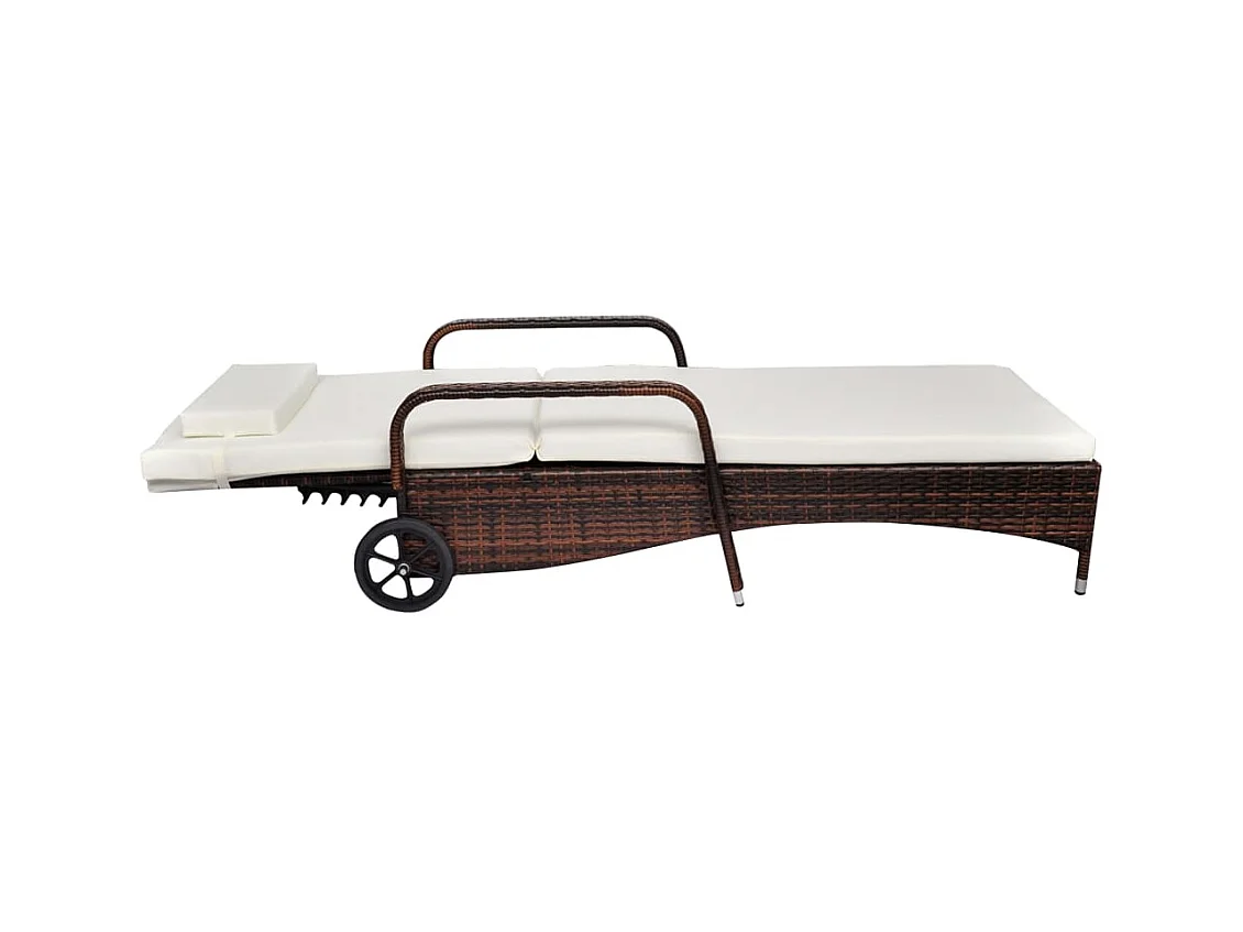Chaise longue met kussen en wielen Bruin gevlochten hars