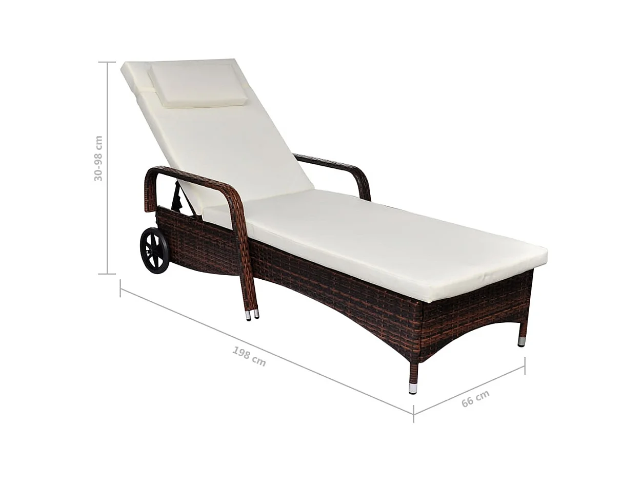 Chaise longue met kussen en wielen Bruin gevlochten hars