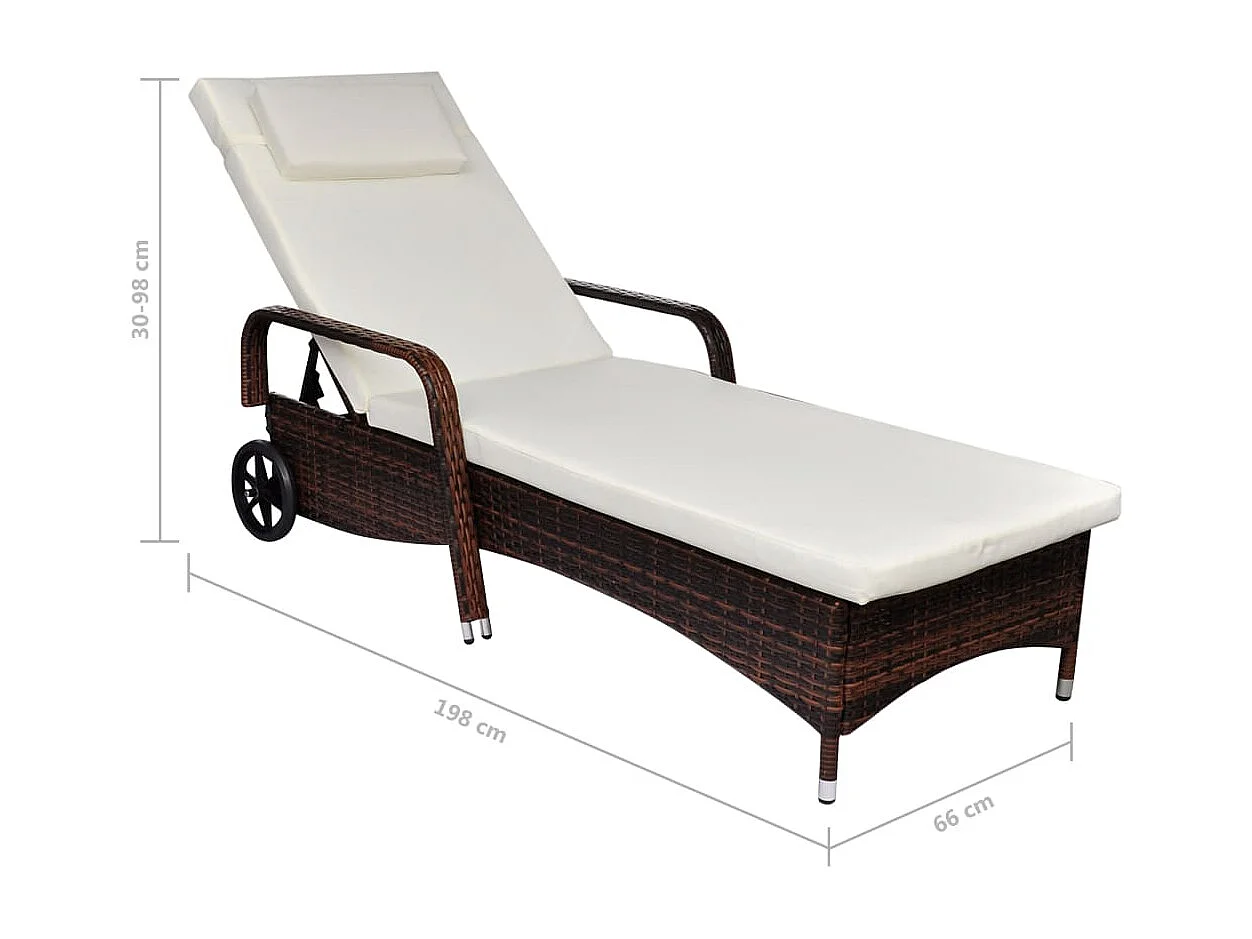 Chaise longue con cojín y ruedas Resina trenzada marrón