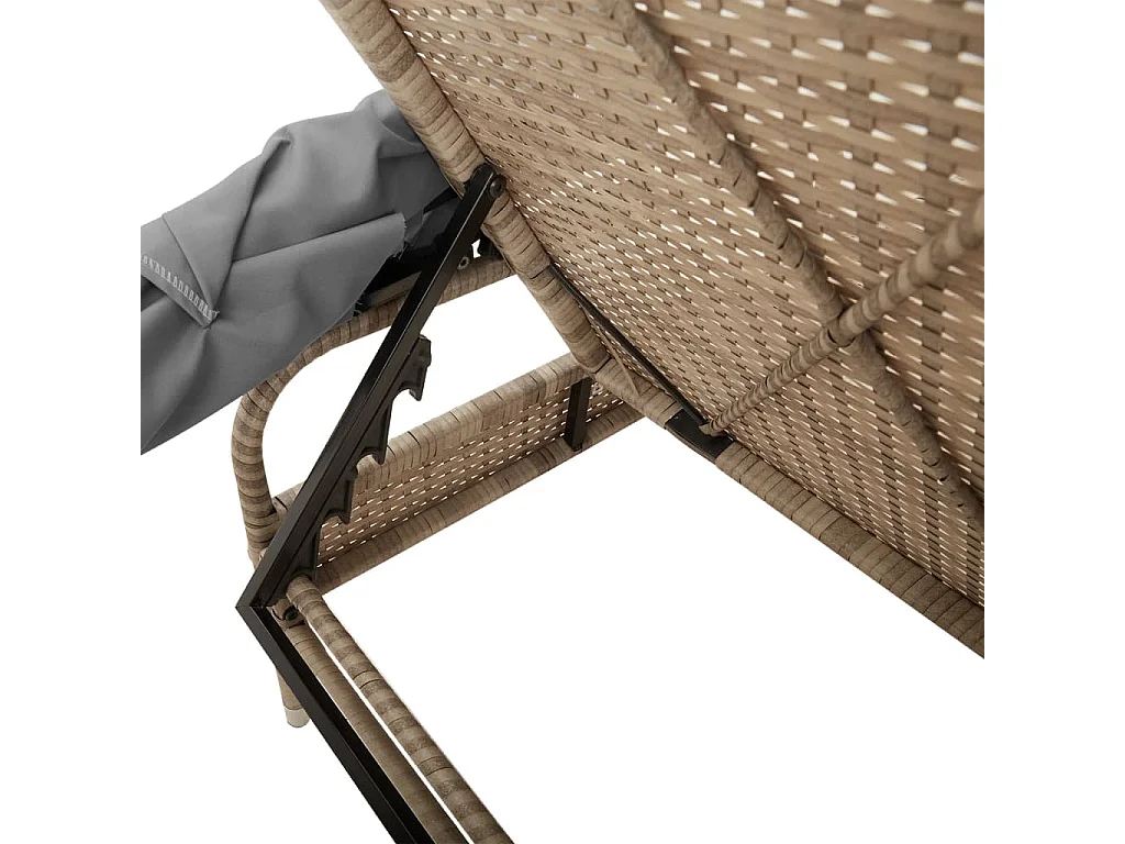 Set di 2 lettini prendisole con baldacchino e tavolo in polyrattan beige