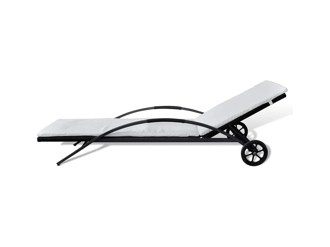 Chaise longue met kussen en wielen Zwarte geweven hars