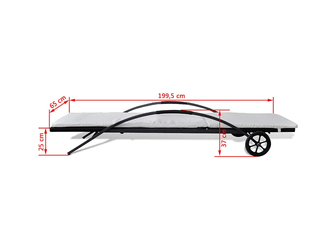 Chaise longue met kussen en wielen Zwarte geweven hars