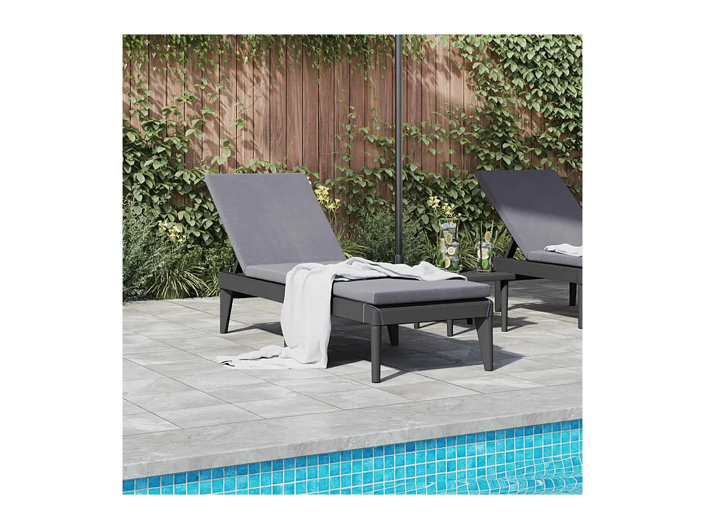 Chaise longue antraciet 186x60x29 cm PP