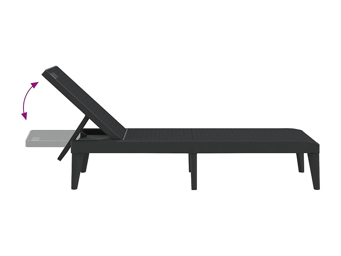 Chaise longue antraciet 186x60x29 cm PP