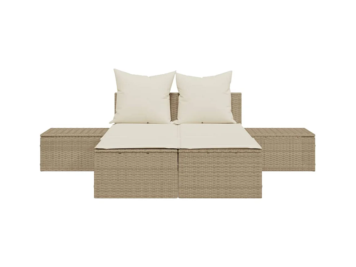 Dubbele chaise longue met beige kunsthars rieten kussens