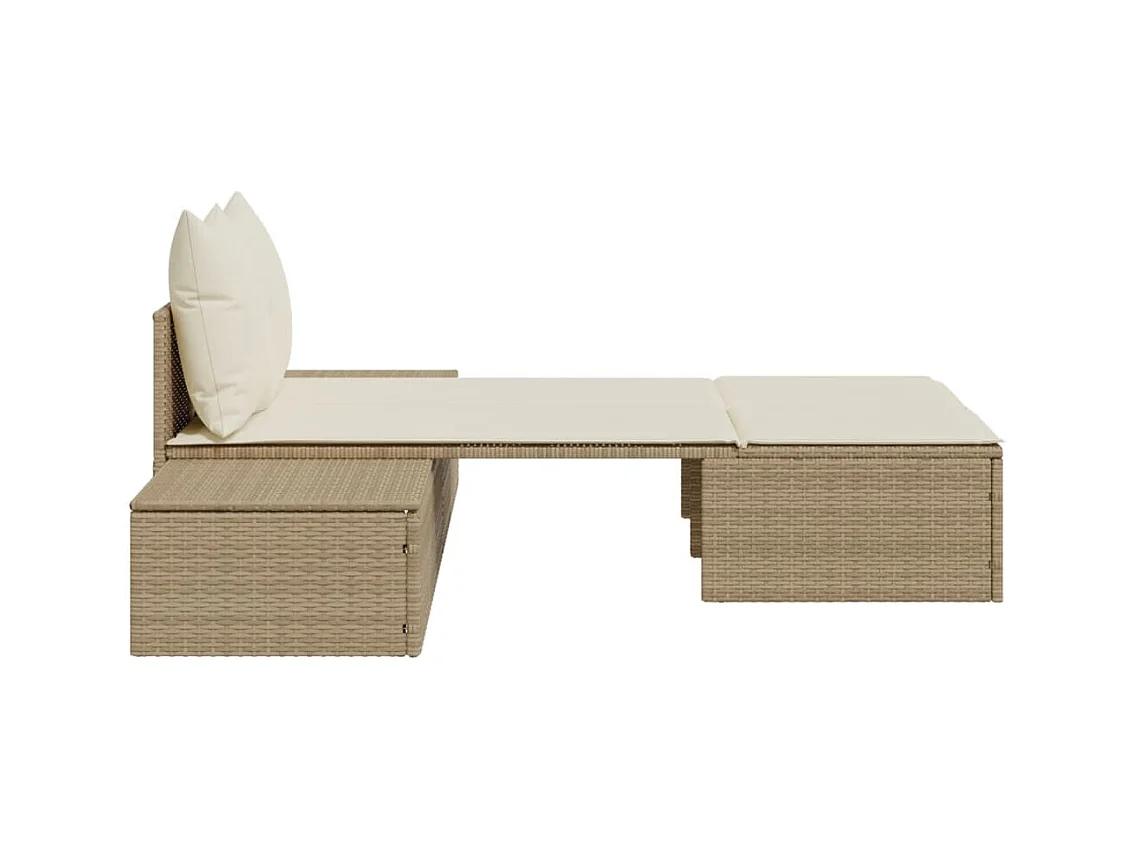 Dubbele chaise longue met beige kunsthars rieten kussens